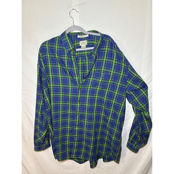 L.L. Bean Other - LL Bean Mens XXL Tall Blue Green Plaid Cotton Merino Wool Button Down Shirt